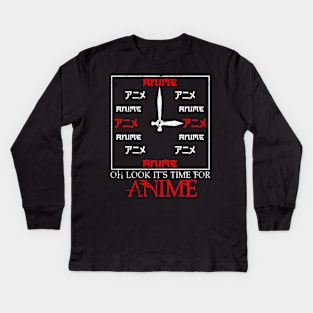 Funny Oh Look It's Time For Anime Kawaii Clock Kids Long Sleeve T-Shirt